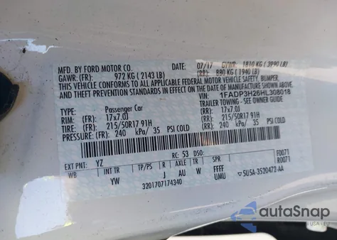 2017 Ford Focus Sel из США, поврежденный, VIN 1FADP3H26HL308018